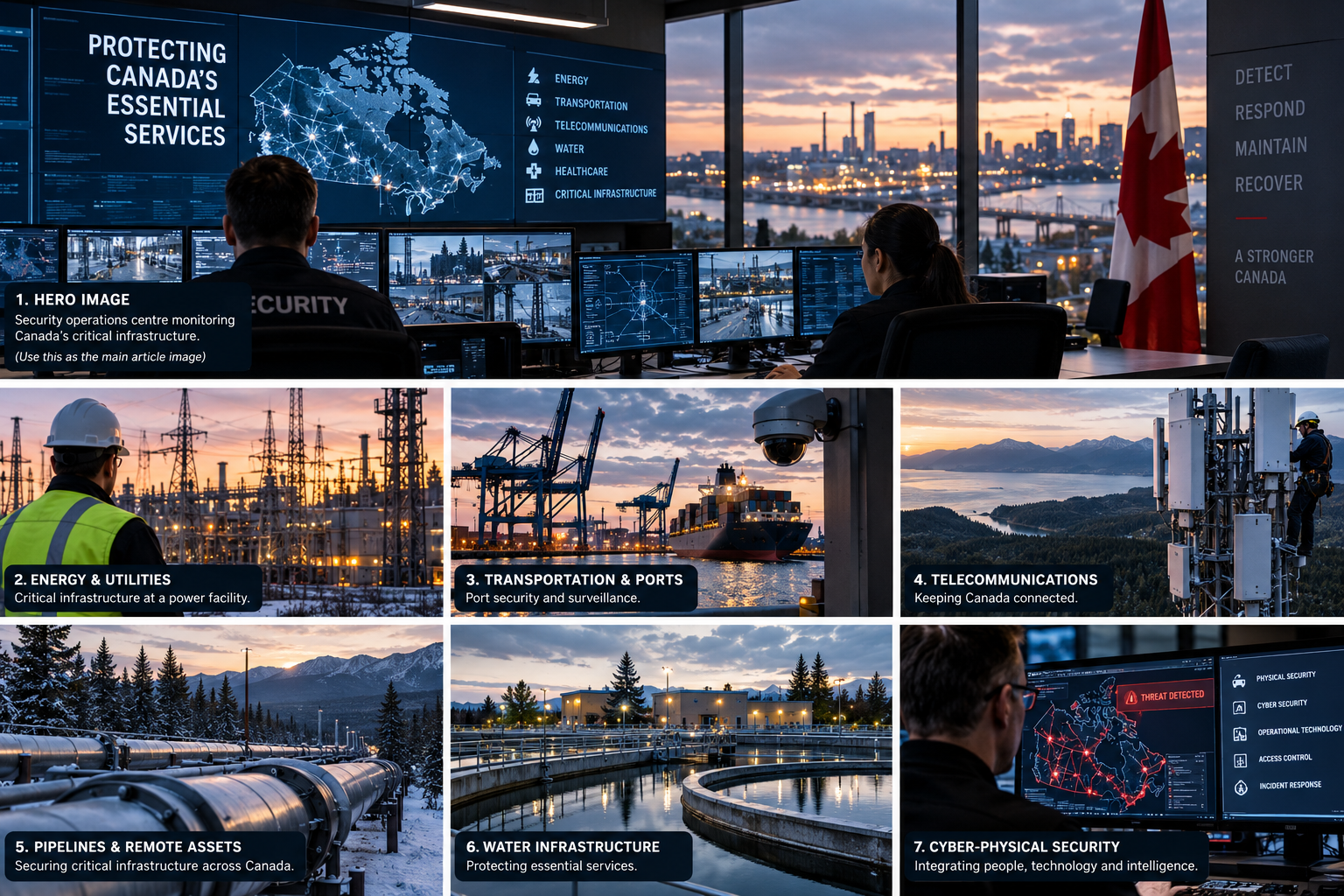 Security operations centre monitoring Canadian critical infrastructure, including energy, communications and industrial systems.